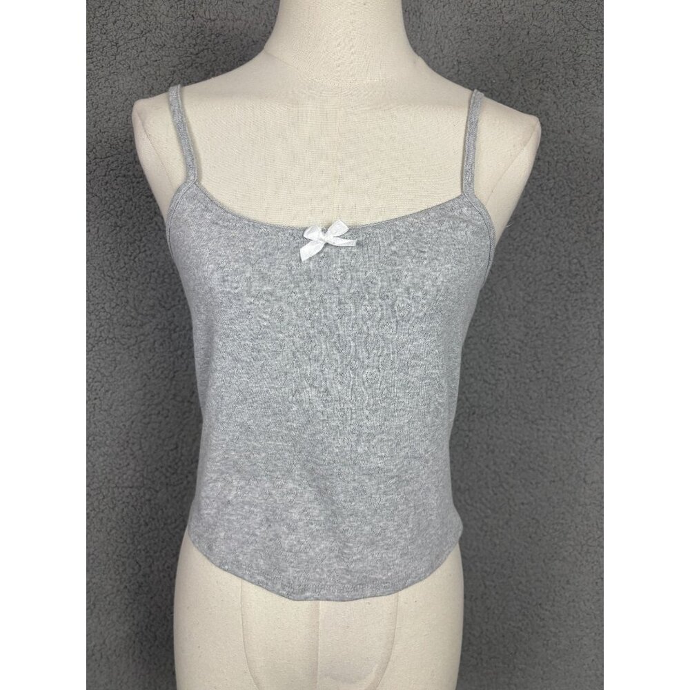 Self Esteem Juniors' Pointelle Cropped Tank Top Cami Heather Grey Large NWT's.